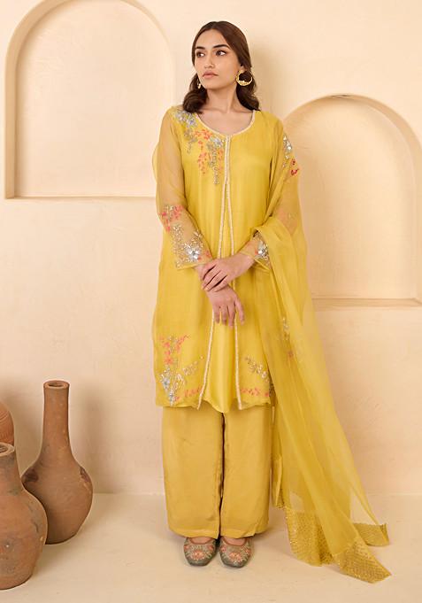 Yellow Thread Embroidered Kurta Set