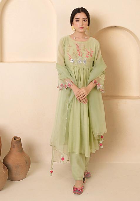 Mint Green Bead Embroidered Kurta Set