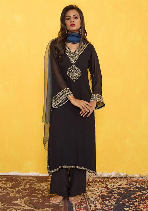 Black Pearl Embroidered Kurta Set