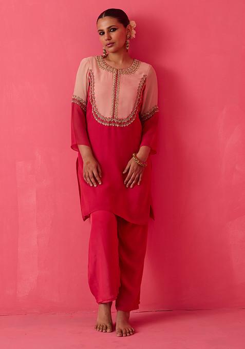 Pastel Pink Pearl Embroidered Kurta Set