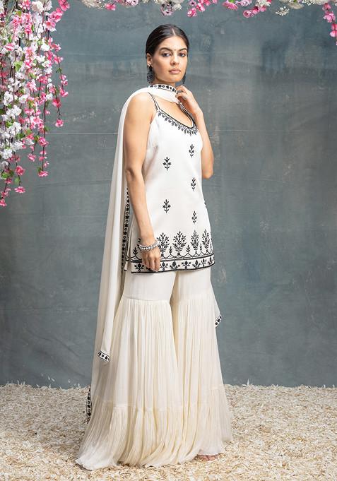 Ivory Mirror Embroidered Gharara Set