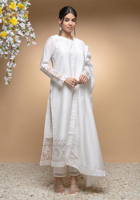 Ivory Floral Applique Work Kurta Set