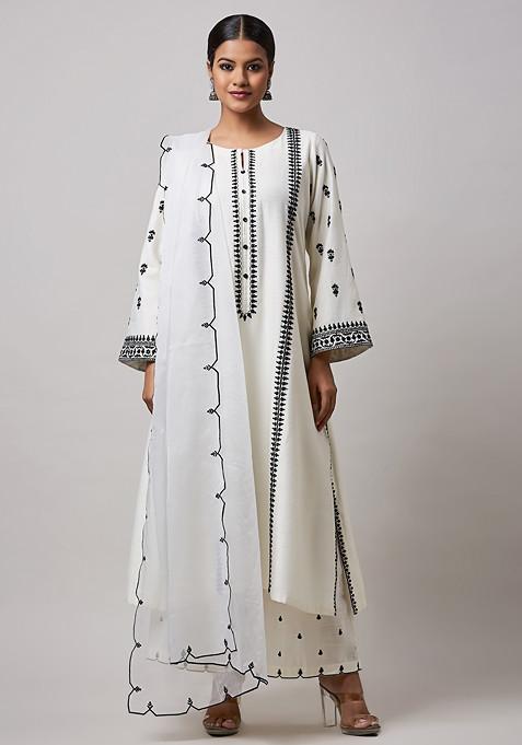 Ivory Thread Embroidered Kurta Set