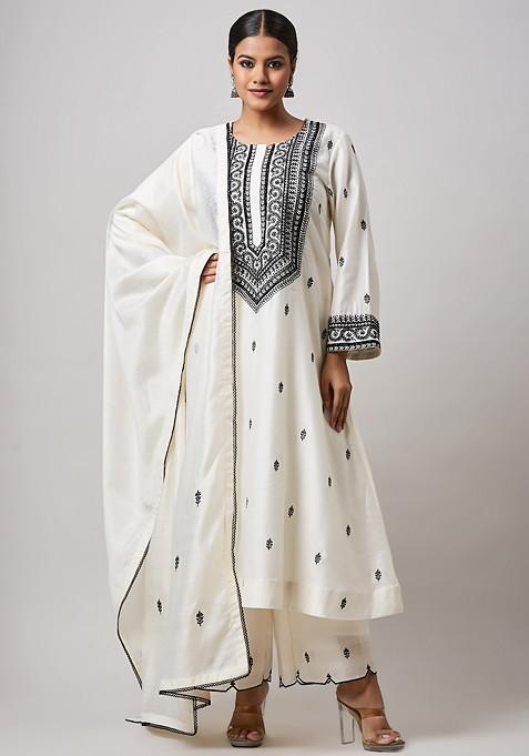 Ivory Buti Thread Embroidered Kurta Set