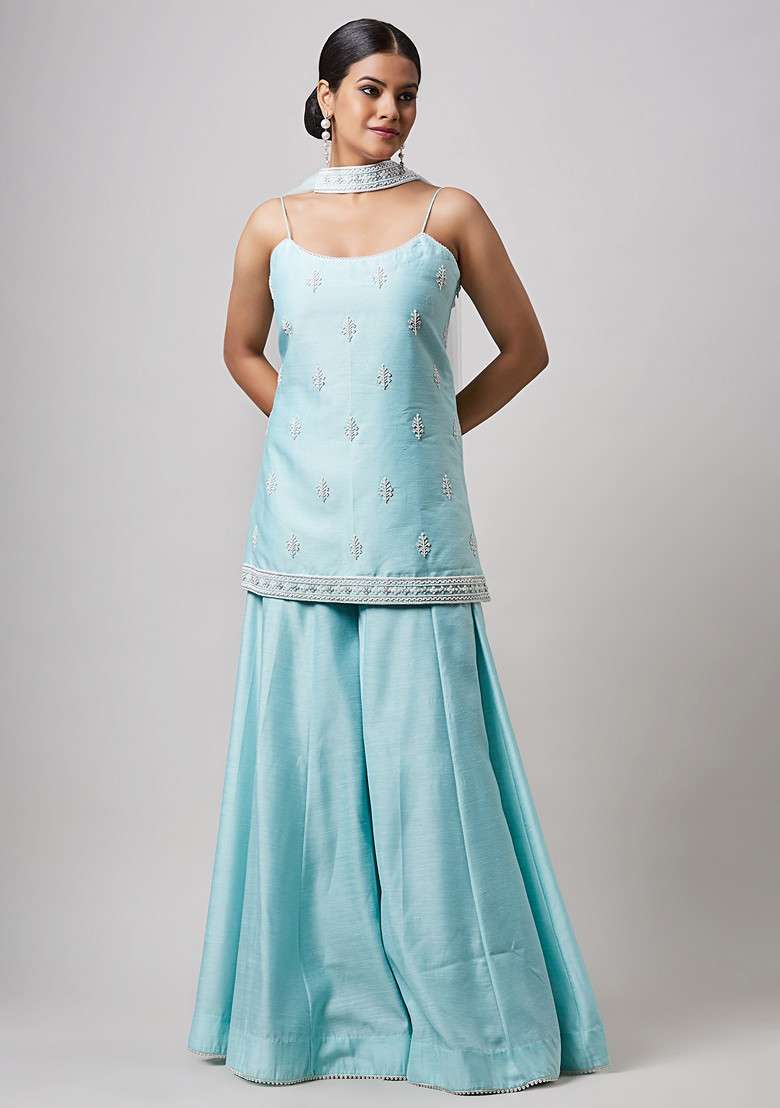 Sea Green Pearl Embroidered Sharara Set - Indya