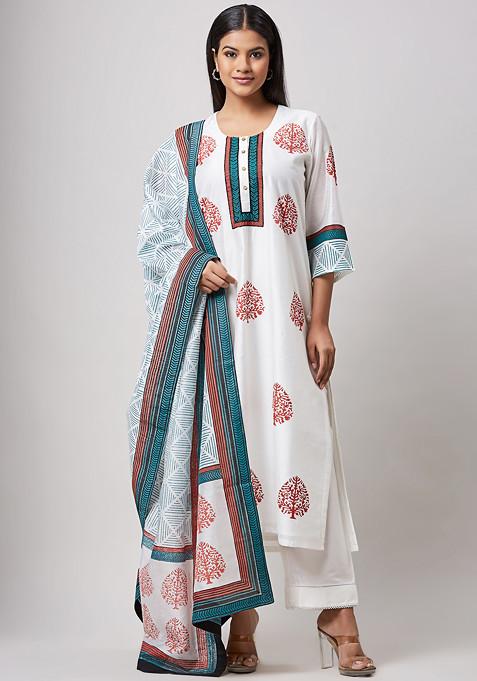 Ivory Block Print Kurta Set