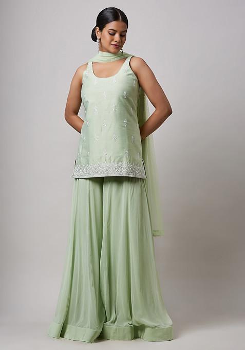 Mint Green Hand Embroidered Sharara Set