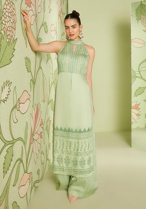 Sage Green Sequin Embroidered Kurta Set