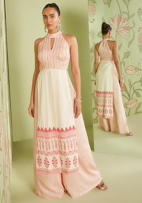 Ivory Pink Sequin Embroidered Kurta Set