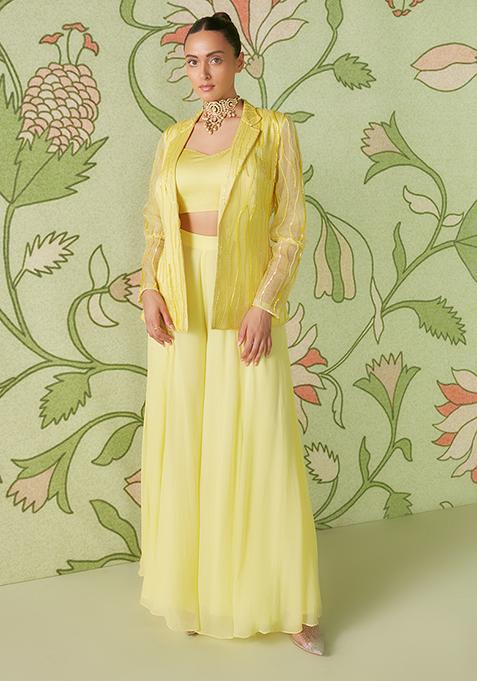 Daffodil Yellow Hand Embroidered Jacket Set