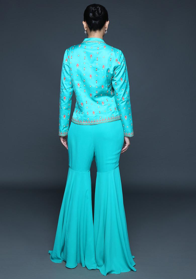 Spring Green Jaal Embroidered Sharara Set