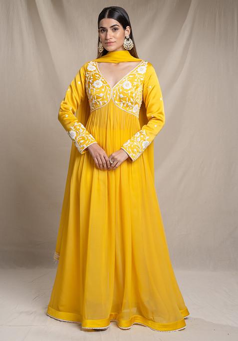 Yellow Cutdana Embroidered Anarkali Set