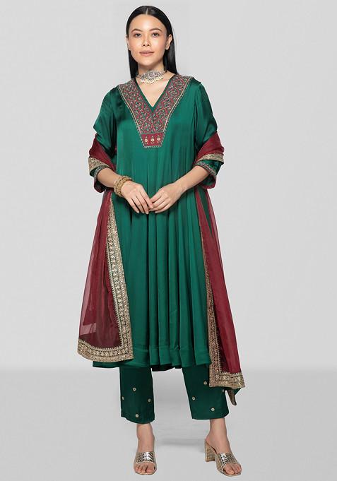 Emerald Green Hand Embroidered Kurta Set