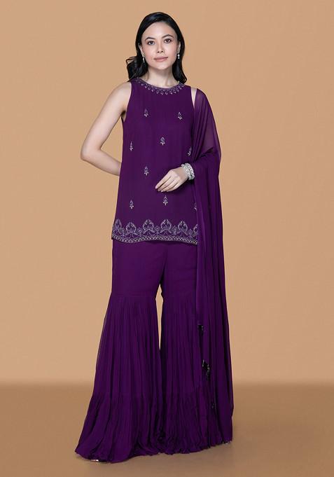 Embroidered Net Chiffon Gharara Set main image 1