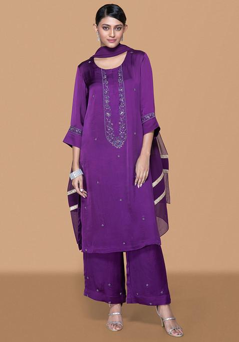 Deep Purple Intricate Embroidered Gharara Set