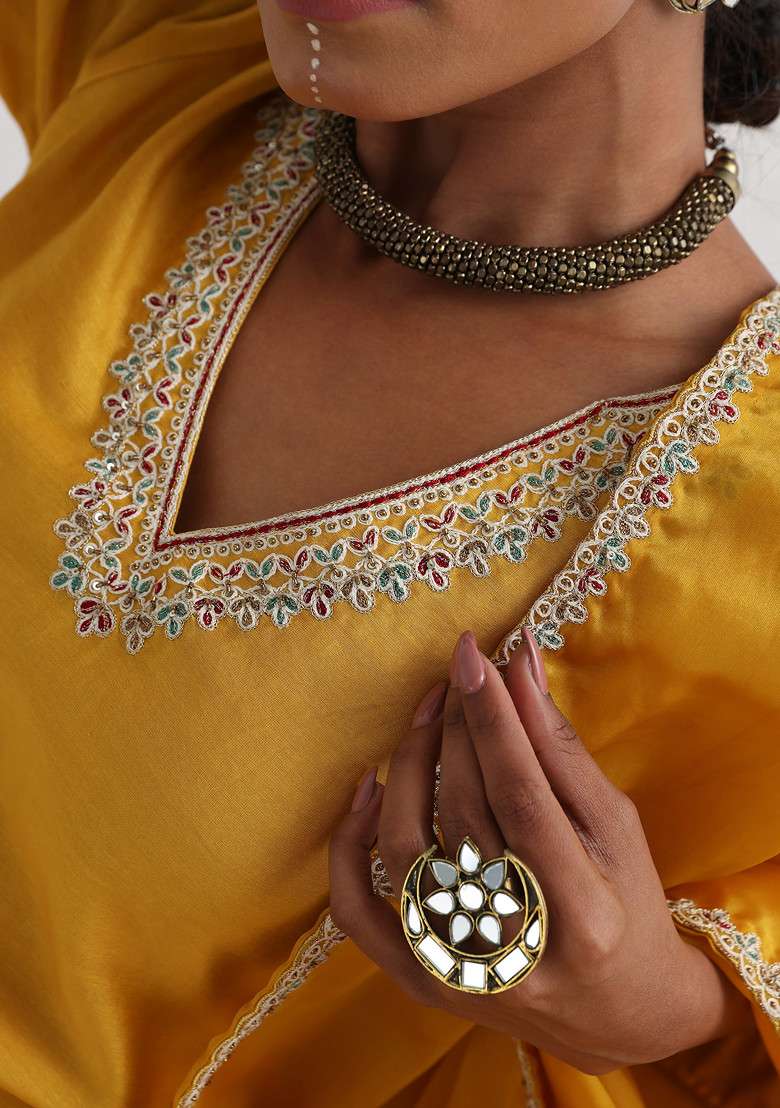 Yellow Hand Embroidered Crepe Sharara Set - Indya