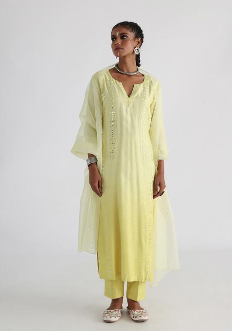 Yellow Embroidered Bam Silk Kurta Set