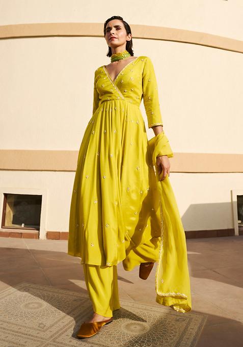 Lime Embroidered Anarkali Set