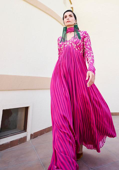 Pink And Purple Embroidered Anarkali Set