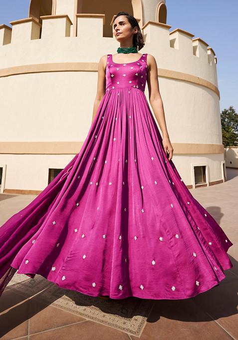 Purple Embroidered Anarkali Set