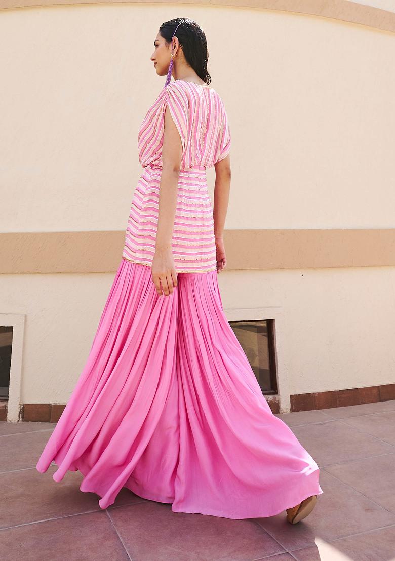Baby Pink And White Embroidered Gharara Set