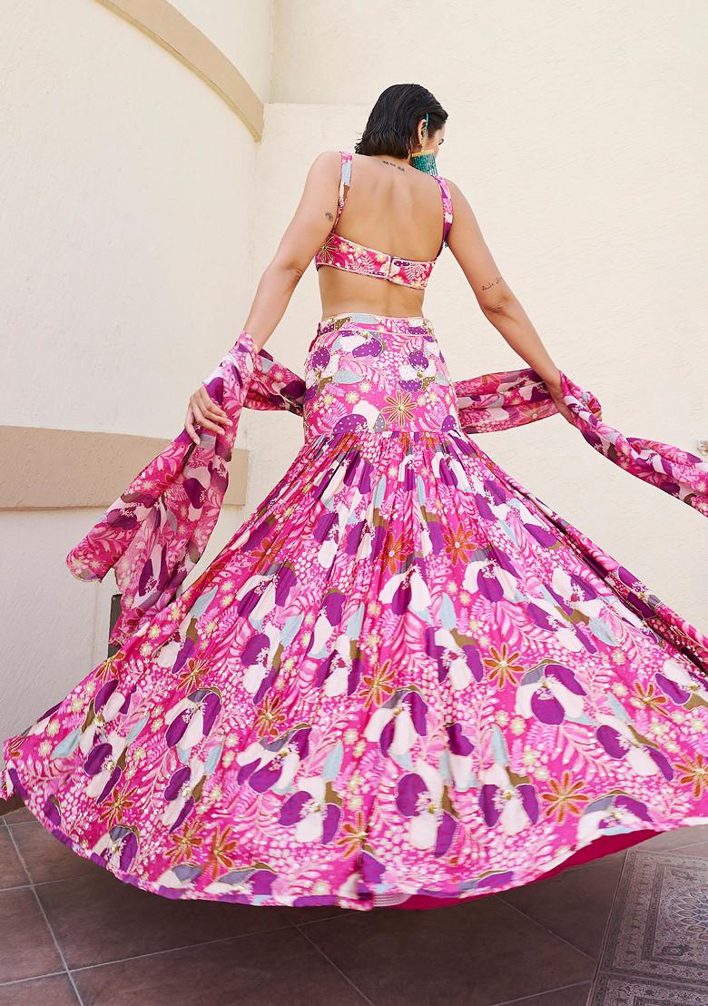 Pink And Purple Embroidered Lehenga Set