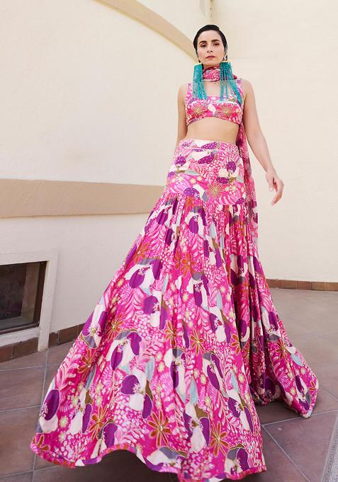 Pink And Purple Embroidered Lehenga Set