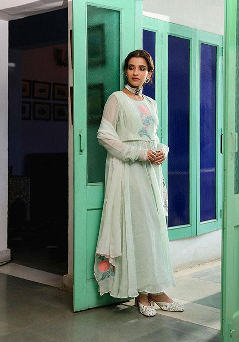 Powder Green Resham Embroidered Kurta Set