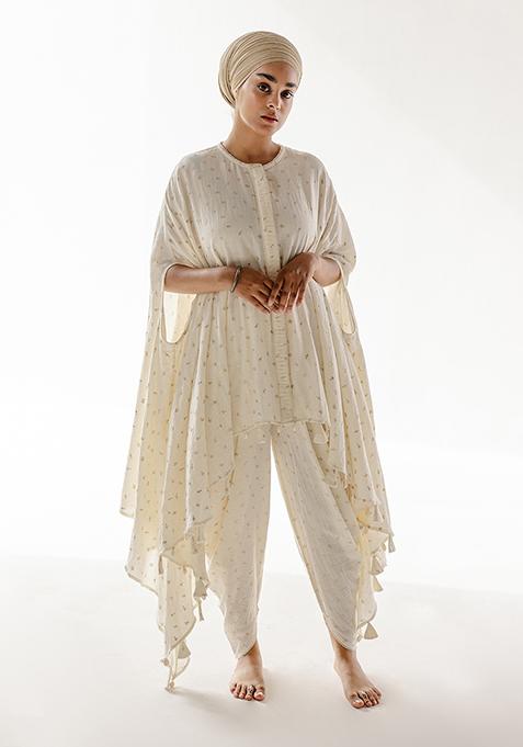 Ivory Tassel Work Soft Cotton Kurta Set