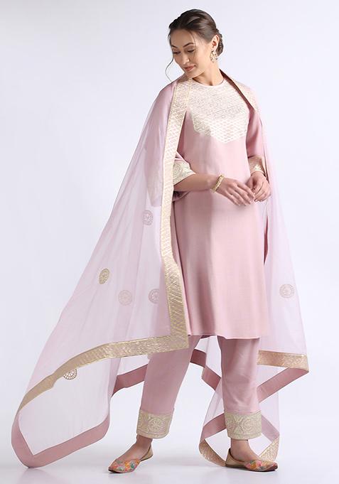 Blush Pink Gotta Embroidered Pure Cotton Kurta Set