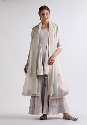 Ash Grey Gotta Embroidered Cotton Kurta Set