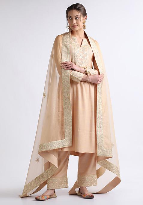 Golden Gotta Embroidered Cotton Kurta Set