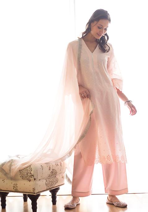 Blush Pink Gotta Embroidered Pure Cotton Kurta Set