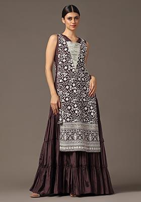 Maroon Thread Embroidered Georgette Anarkali Gown