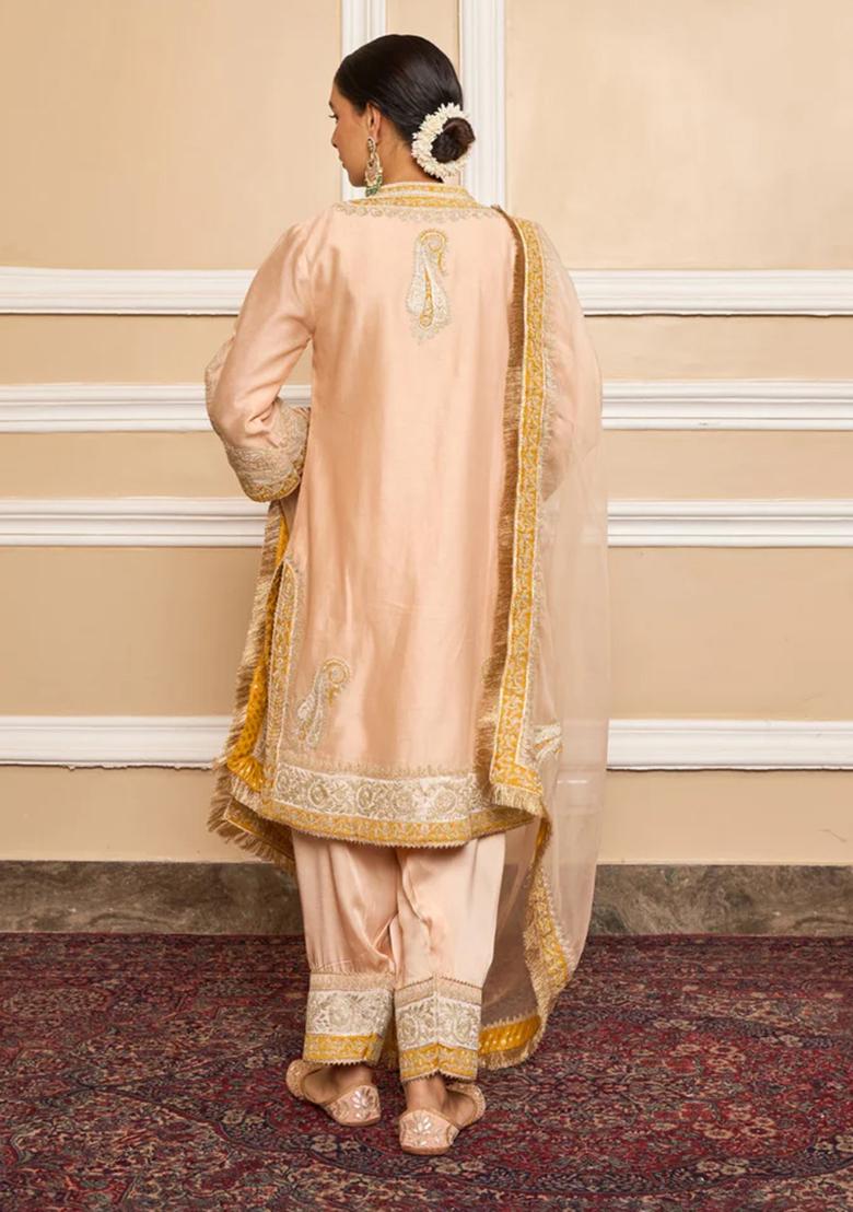 Rose Pink Embroidered Silk Chanderi Kurta Set