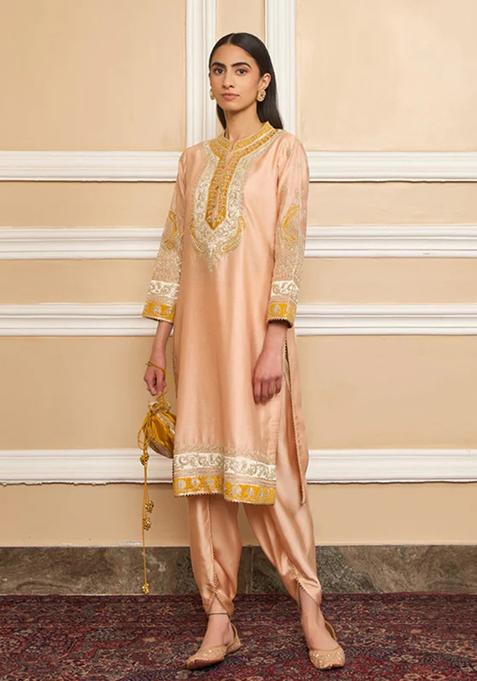 Rose Pink Embroidered Silk Chanderi Kurta Set