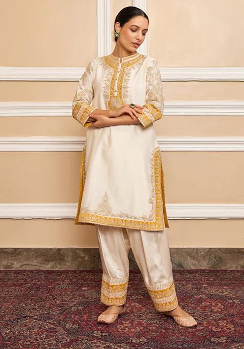 Daisy Ivory Embroidered Silk Chanderi Kurta Set