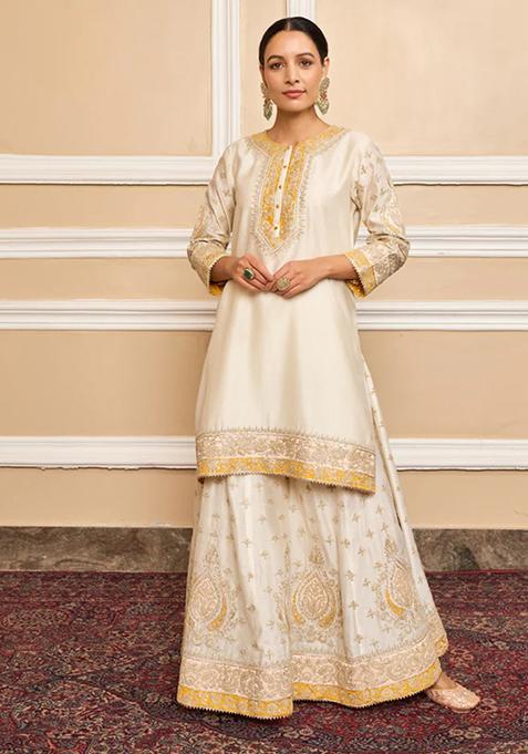 Daisy Ivory Embroidered Silk Chanderi Kurta Set