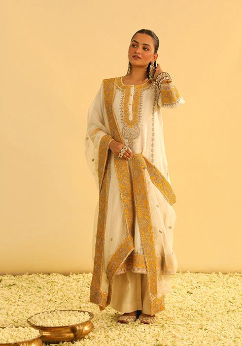 Daisy Ivory Embroidered Silk Chanderi Kurta Set