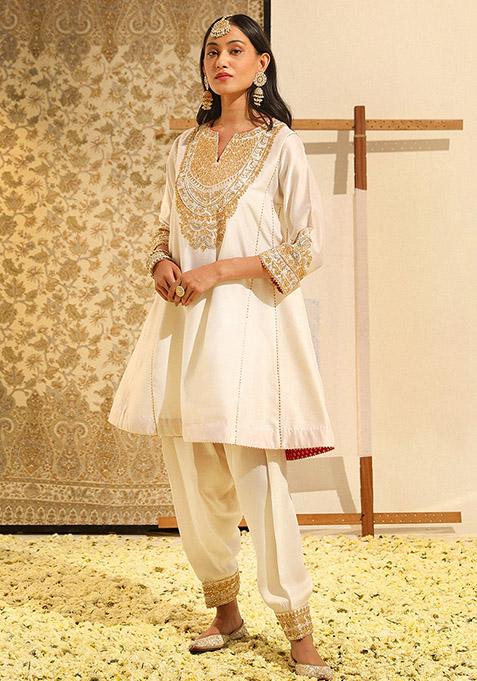 Daisy Ivory Embroidered Silk Chanderi Kurta Set