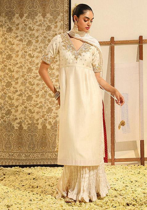 Daisy Ivory Embroidered Silk Chanderi Kurta Set