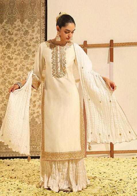 Daisy Ivory Embroidered Silk Chanderi Kurta Set