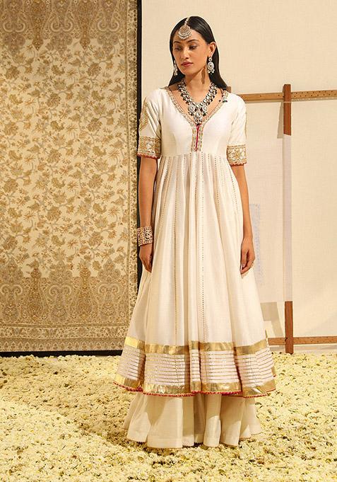 Daisy Ivory Embroidered Silk Chanderi Anarkali Gown Set