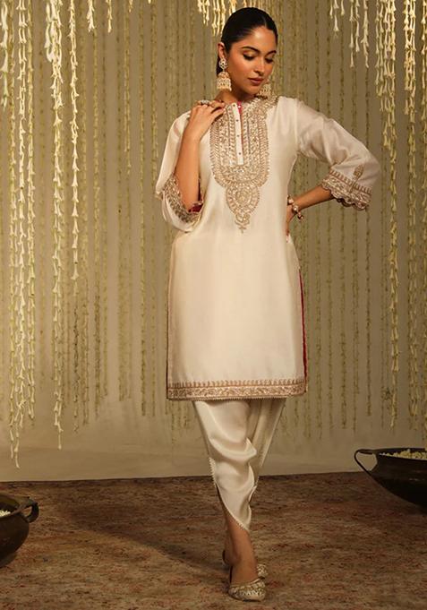 Daisy Ivory Embroidered Silk Chanderi Kurta Set