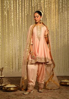 Rose Pink Embroidered Silk Chanderi Kurta Set