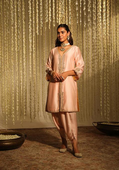 Rose Pink Embroidered Silk Chanderi Kurta Set