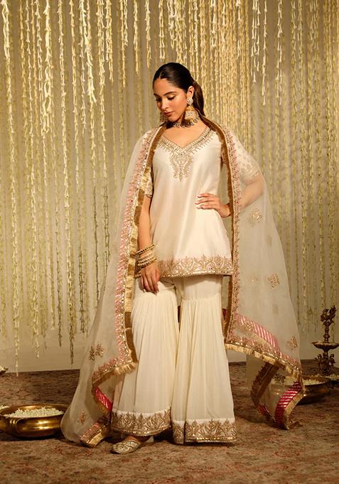 Daisy Ivory Embroidered Silk Chanderi Kurta Set