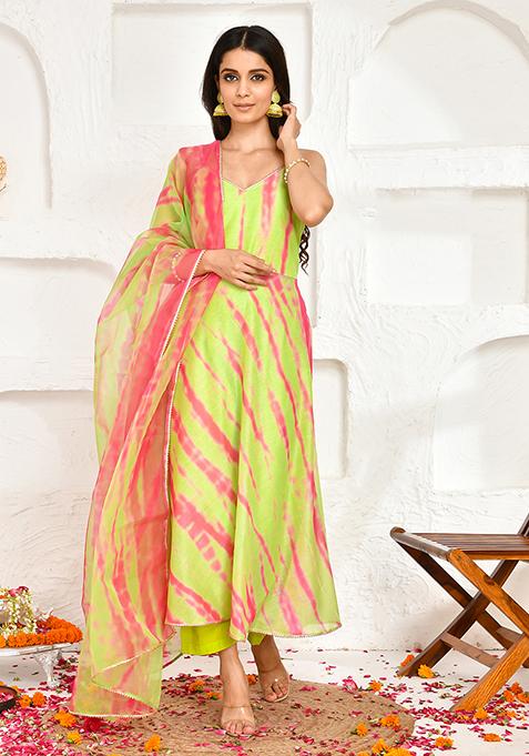 Green Printed Chanderi Cotton Palazzo Set