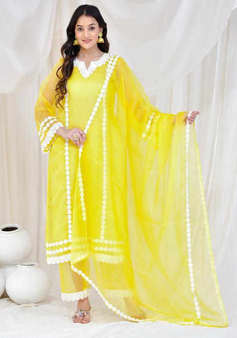 Yellow Printed Organza Palazzo Set