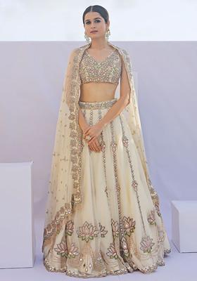 Ivory Mirror Embroidered Organza Lehenga Set